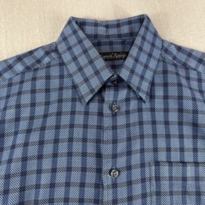 Kenneth Roberts Platinum Shirt Mens M Blue Plaid Long Sleeve Button Up Cotton